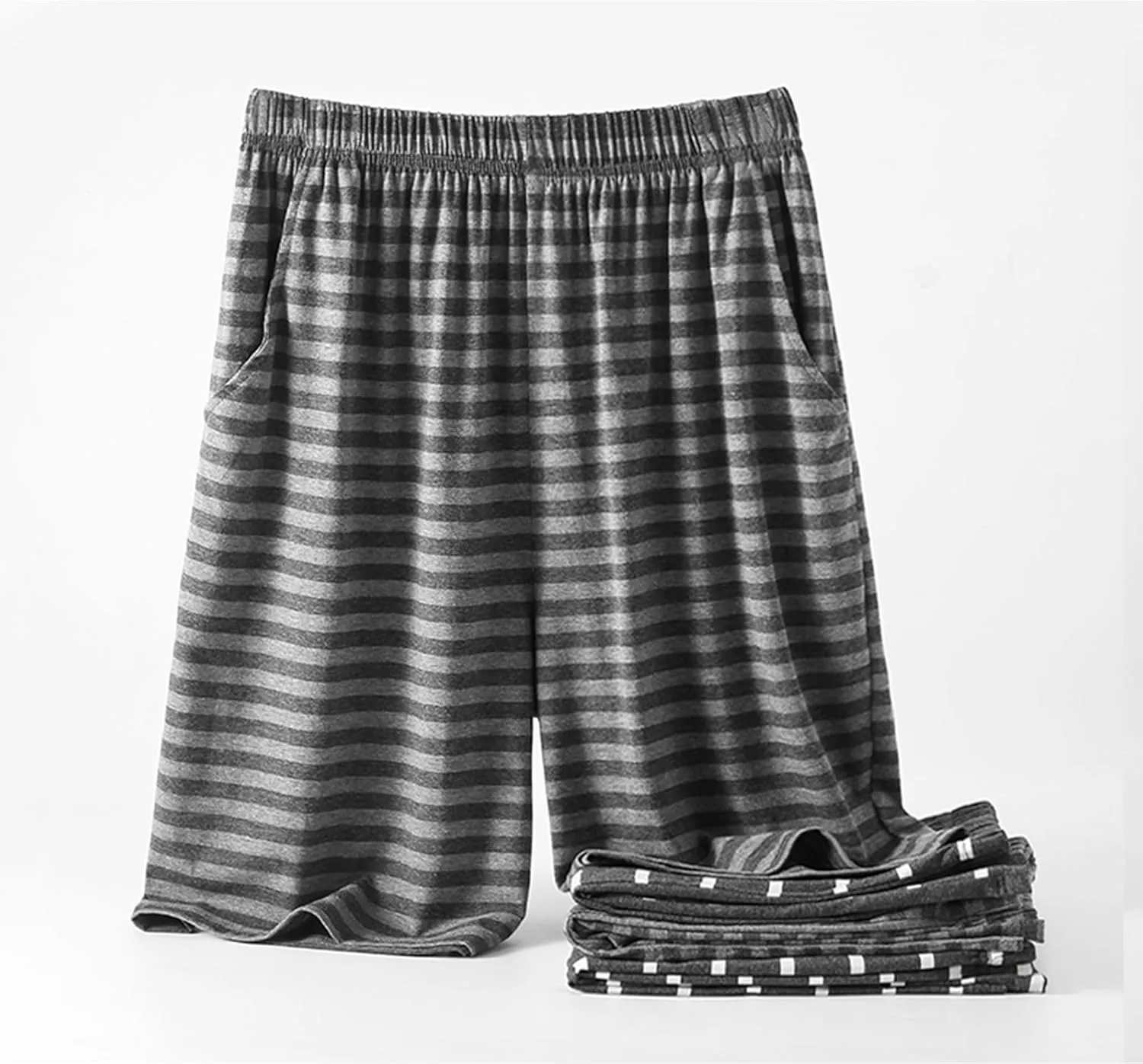 2 Pack Men's Pajama Shorts 100% Cotton Woven Sleepwear Striped Lounge Pants PJ shorts with Pockets