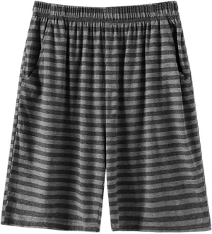 2 Pack Men's Pajama Shorts 100% Cotton Woven Sleepwear Striped Lounge Pants PJ shorts with Pockets