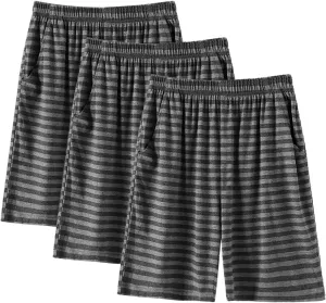 2 Pack Men's Pajama Shorts 100% Cotton Woven Sleepwear Striped Lounge Pants PJ shorts with Pockets