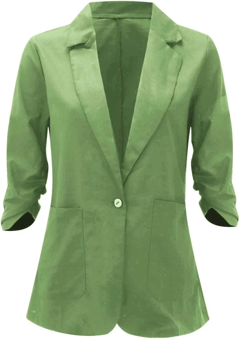 2025 Linen Blazer Women Casual 3/4 Stretchy Ruched Sleeve Blazer Jackets Lightweight Breathable Work Office Jackets