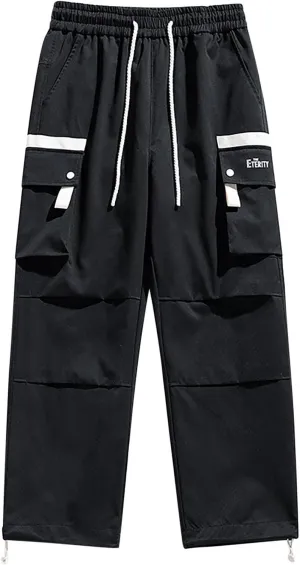 2025 Mens Wild Cargo Pants, Casual Combat Trousers Drawstring Elastic Waist Sweatpants Tactical Trouser Patchwork