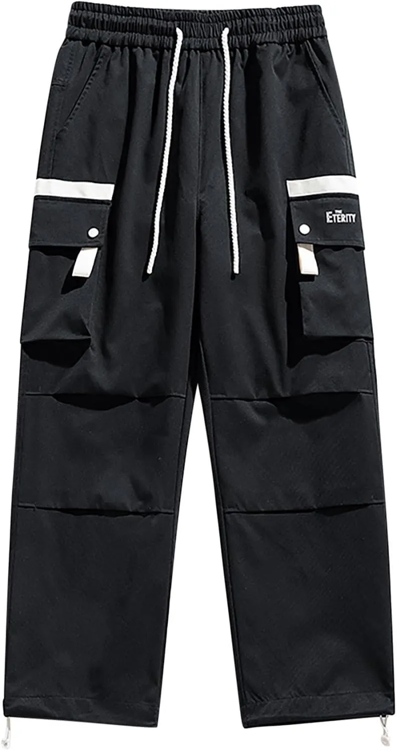 2025 Mens Wild Cargo Pants, Casual Combat Trousers Drawstring Elastic Waist Sweatpants Tactical Trouser Patchwork
