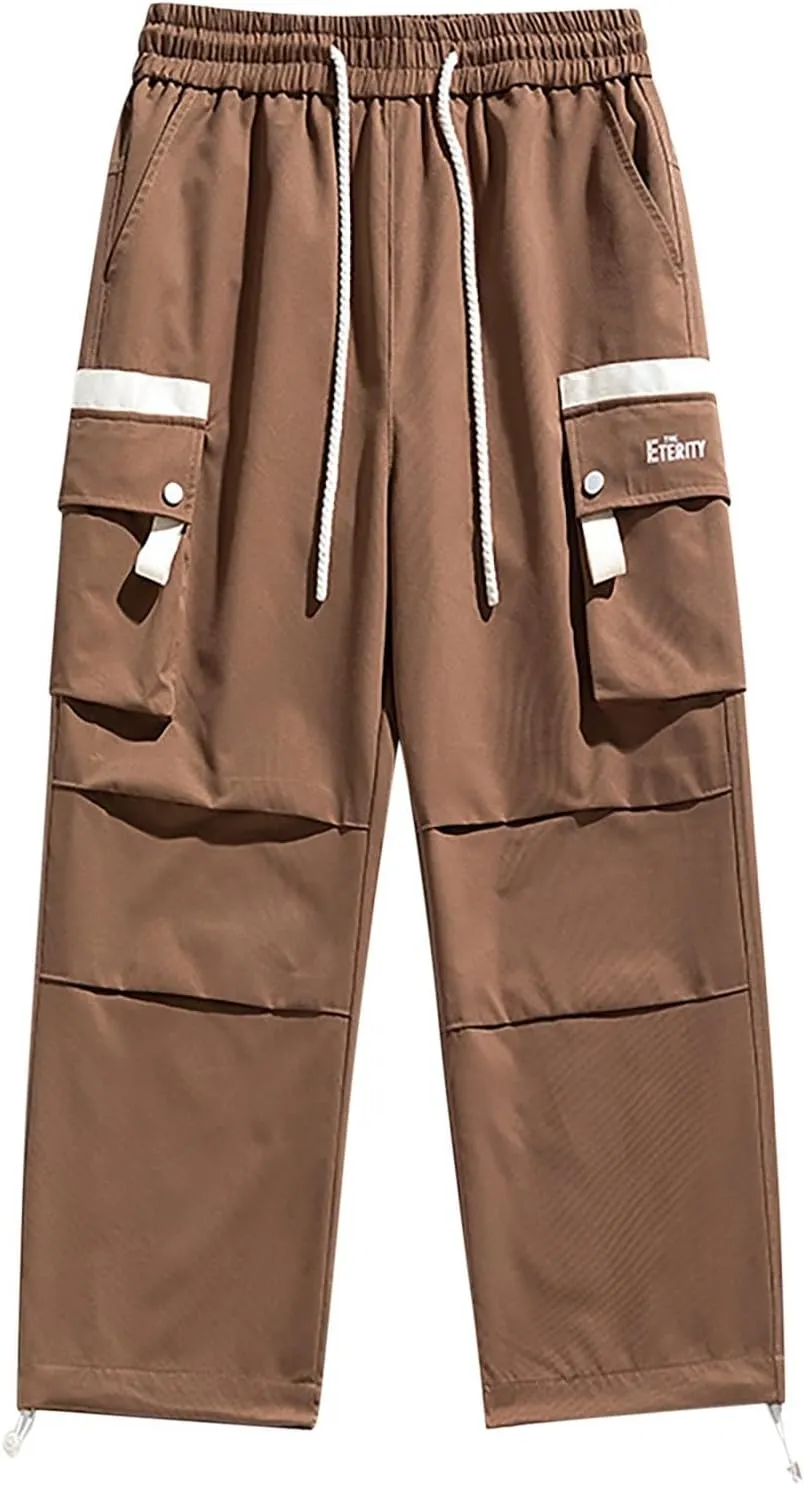 2025 Mens Wild Cargo Pants, Casual Combat Trousers Drawstring Elastic Waist Sweatpants Tactical Trouser Patchwork