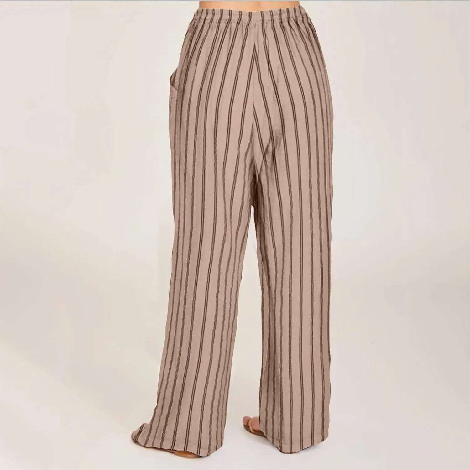 2025 Women Striped Wide Leg Pant Casual Drawstring Waist Pant Baggy Contrast Lounge Sleepwear Straight Leg Trouser