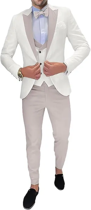 3 Piece Men's Suits Jacquard Set One Button Blazer Jacket Vest Pants Men Suits Slim Fit Wedding Tuxedo