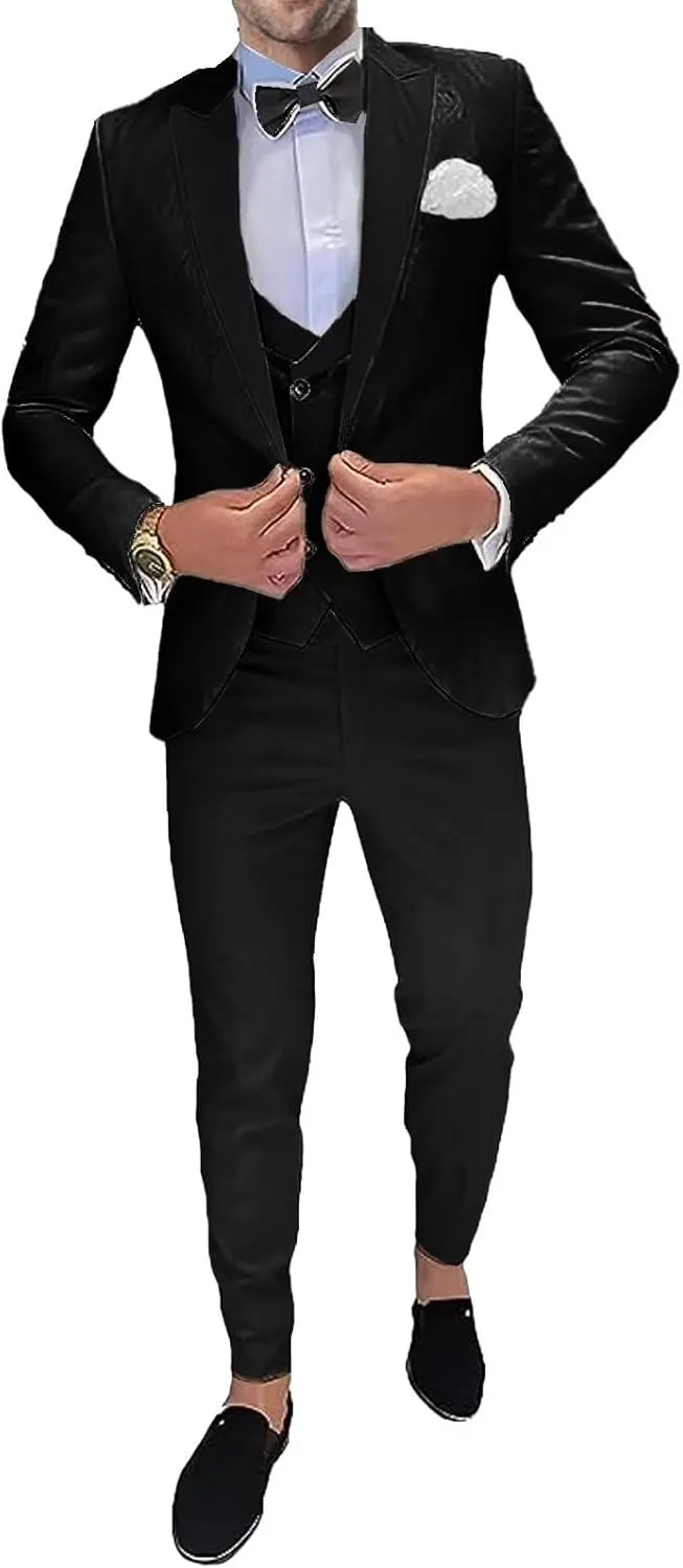 3 Piece Men's Suits Jacquard Set One Button Blazer Jacket Vest Pants Men Suits Slim Fit Wedding Tuxedo