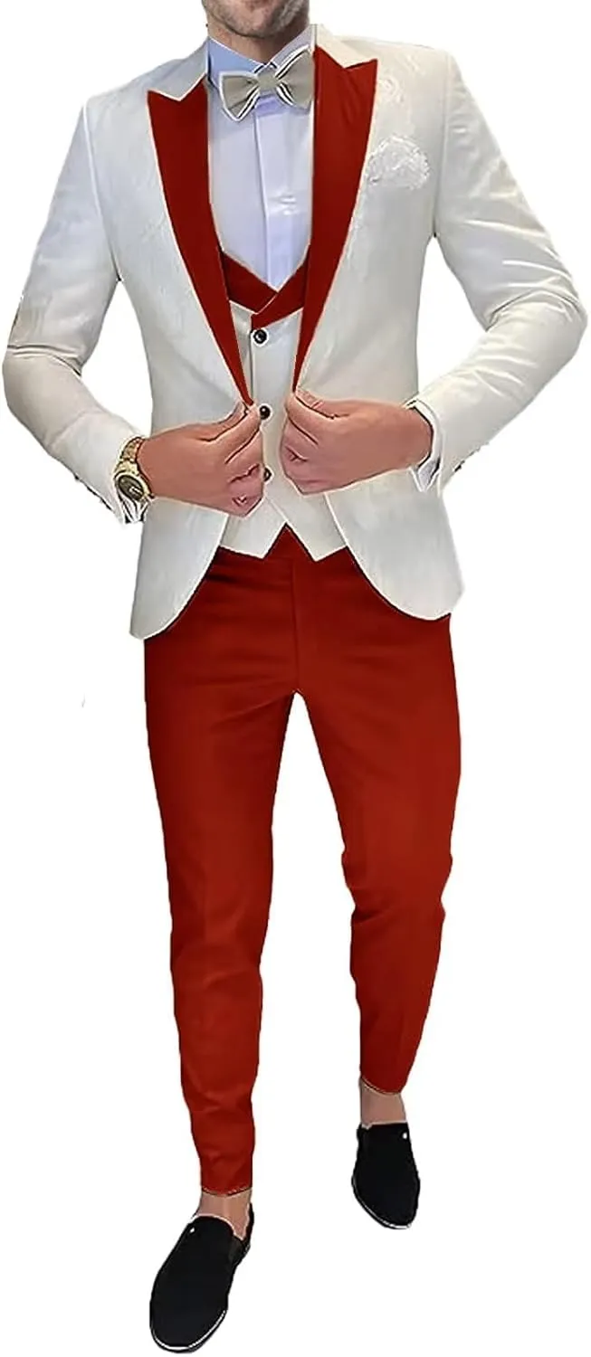 3 Piece Men's Suits Jacquard Set One Button Blazer Jacket Vest Pants Men Suits Slim Fit Wedding Tuxedo