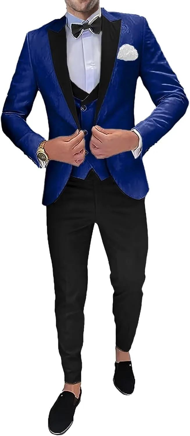 3 Piece Men's Suits Jacquard Set One Button Blazer Jacket Vest Pants Men Suits Slim Fit Wedding Tuxedo