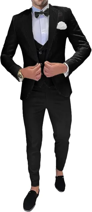 3 Piece Men's Suits Jacquard Set One Button Blazer Jacket Vest Pants Men Suits Slim Fit Wedding Tuxedo
