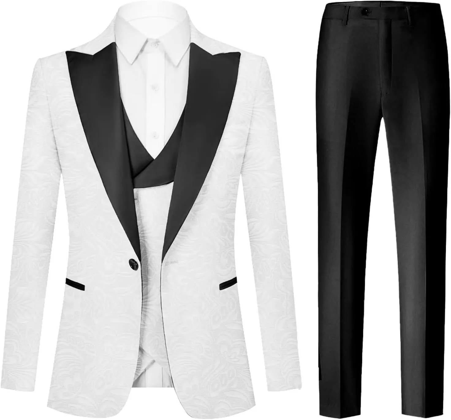 3 Piece Men's Suits Jacquard Set One Button Blazer Jacket Vest Pants Men Suits Slim Fit Wedding Tuxedo