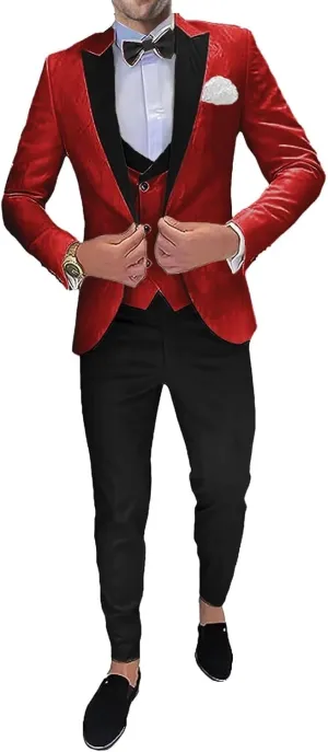 3 Piece Men's Suits Jacquard Set One Button Blazer Jacket Vest Pants Men Suits Slim Fit Wedding Tuxedo