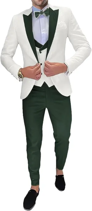 3 Piece Men's Suits Jacquard Set One Button Blazer Jacket Vest Pants Men Suits Slim Fit Wedding Tuxedo