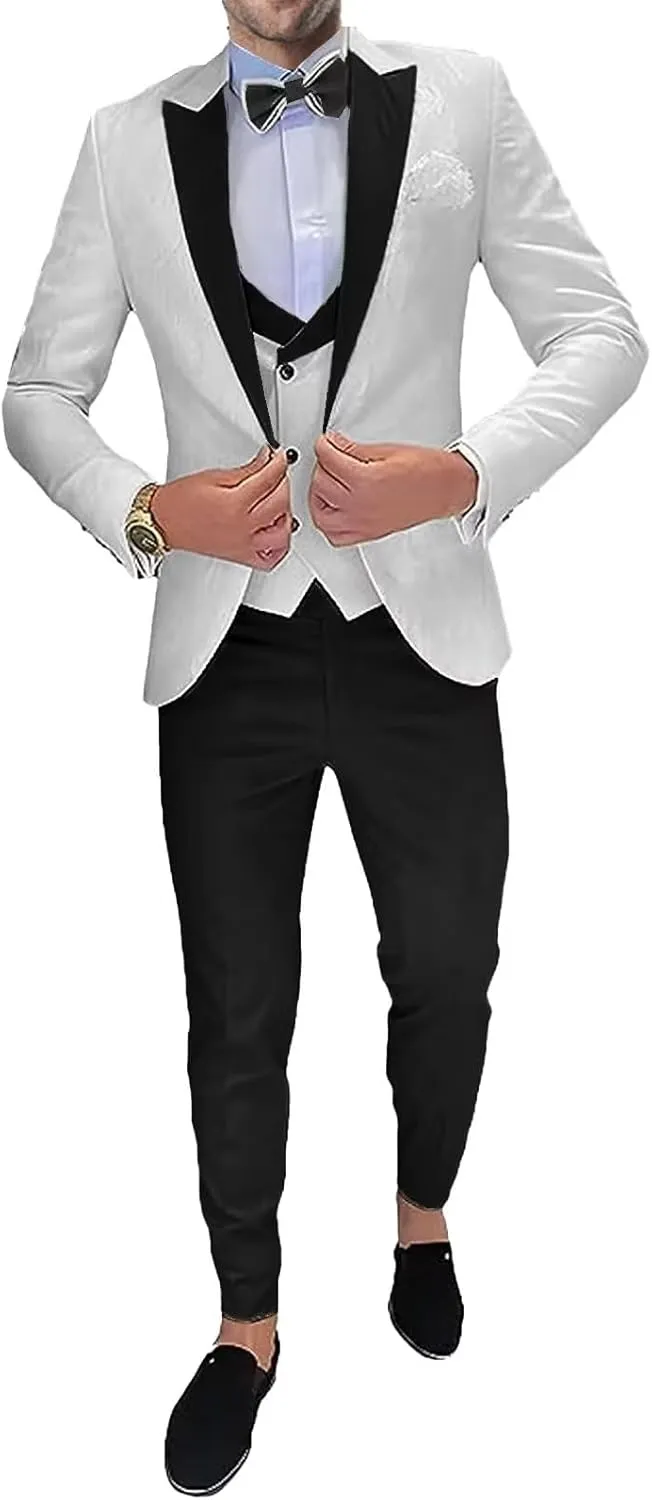 3 Piece Men's Suits Set One Button Blazer Jacket Vest Pants Men Suits Slim Fit Wedding Tuxedo Men Suit