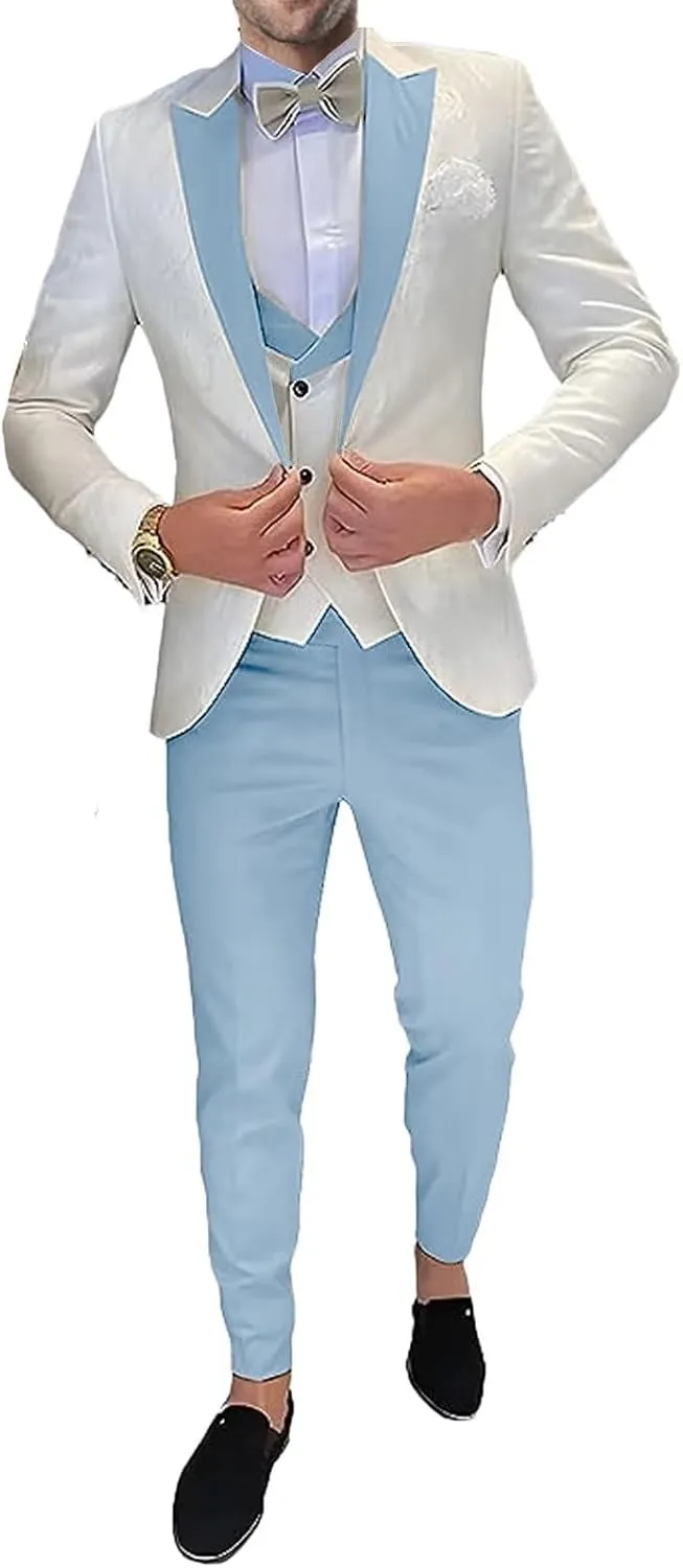 3 Piece Men's Suits Set One Button Blazer Jacket Vest Pants Men Suits Slim Fit Wedding Tuxedo Men Suit