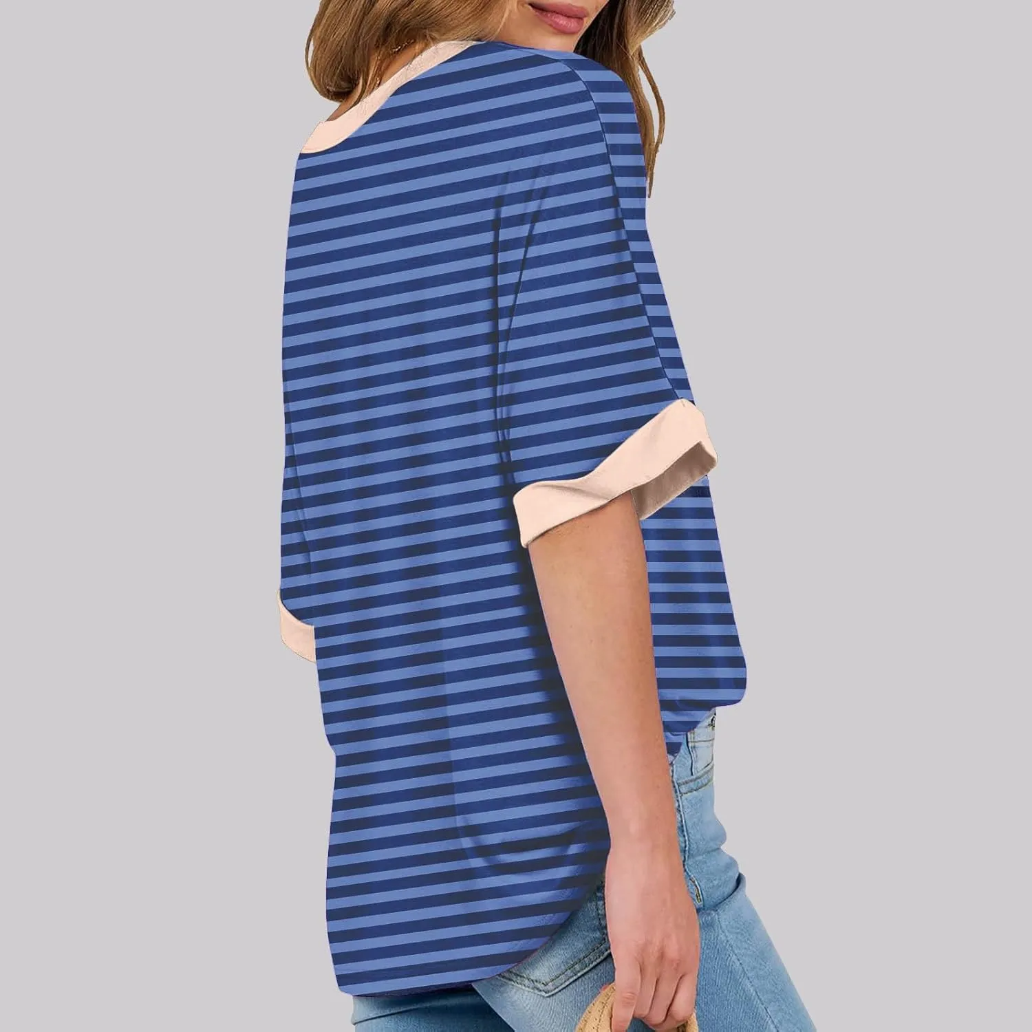Ahtyeo Women's Oversized T Shirts Striped Short Sleeve Crew Neck Summer Tops Casual Basic Tee 2024 Trendy Shirts