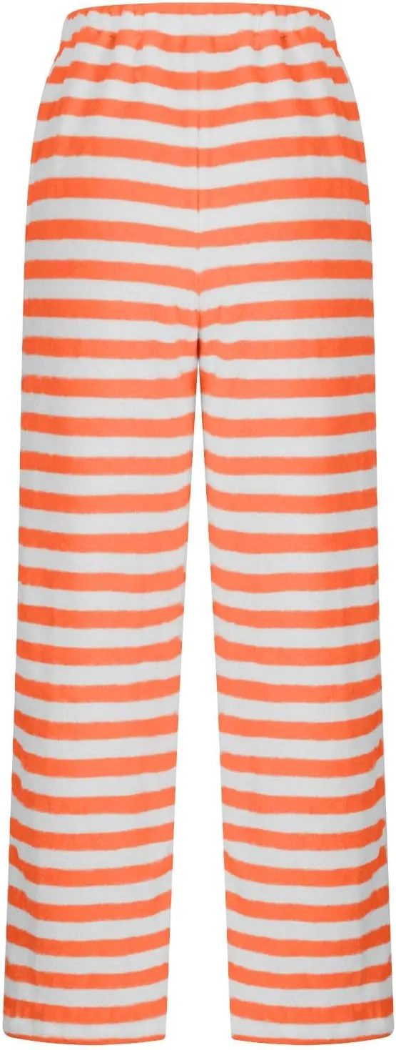 Akklian Pajama Pants Long Sleep Pants Soft Fleece Elastic Waist Warm Pjs Bottoms Striped Lounge Pants Sleepwear with Pockets