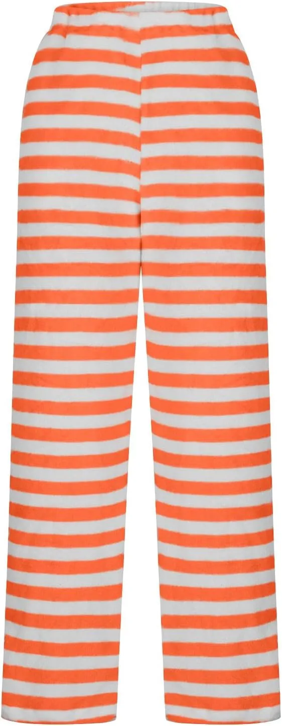 Akklian Pajama Pants Long Sleep Pants Soft Fleece Elastic Waist Warm Pjs Bottoms Striped Lounge Pants Sleepwear with Pockets