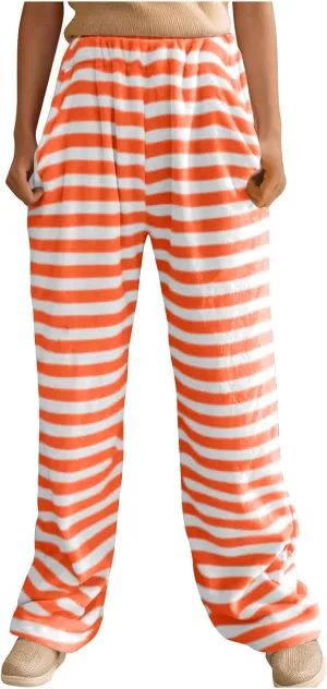 Akklian Pajama Pants Long Sleep Pants Soft Fleece Elastic Waist Warm Pjs Bottoms Striped Lounge Pants Sleepwear with Pockets