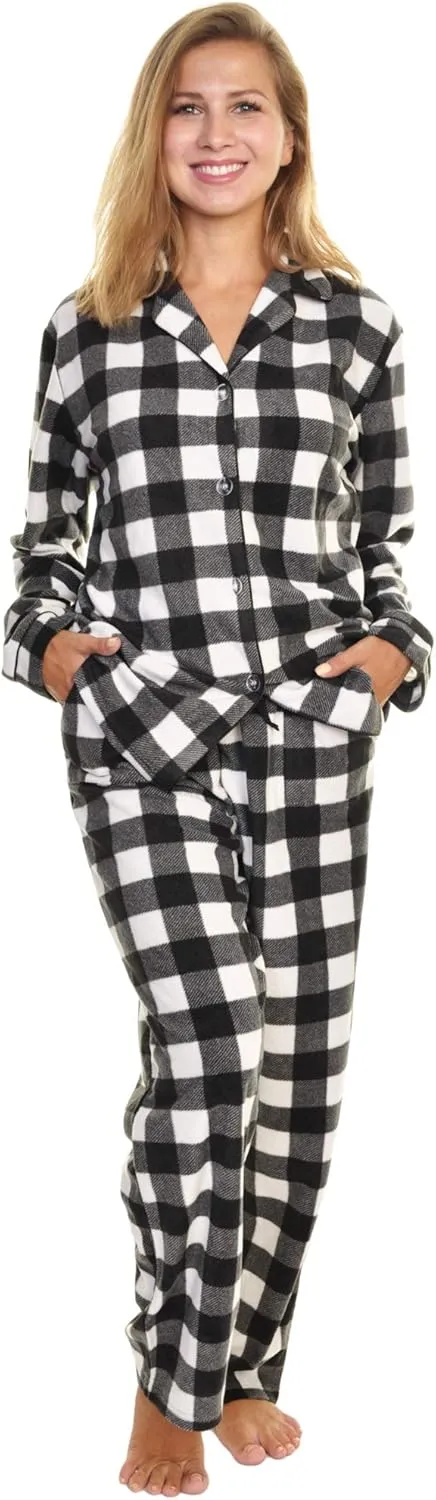 Angelina Women's Pajama Set Cozy Fleece with Notch Collar and Pockets