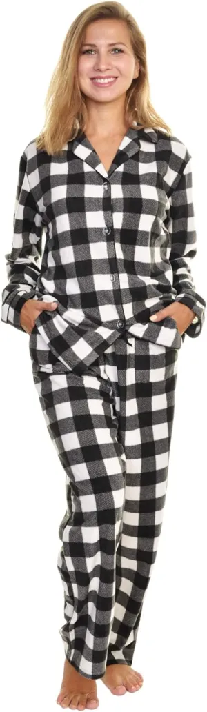 Angelina Women's Pajama Set Cozy Fleece with Notch Collar and Pockets