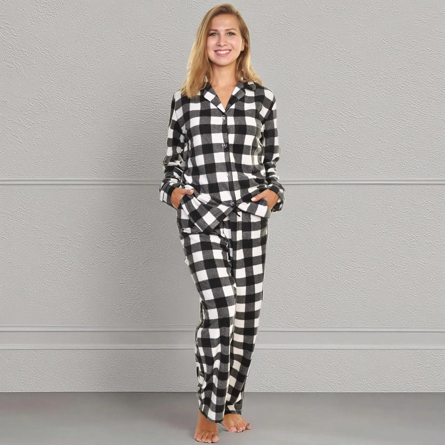 Angelina Women's Pajama Set Cozy Fleece with Notch Collar and Pockets