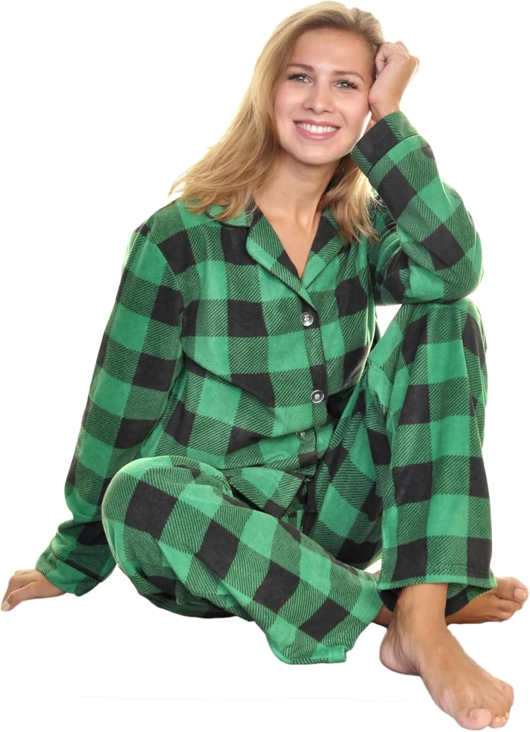 Angelina Women's Pajama Set Cozy Fleece with Notch Collar and Pockets