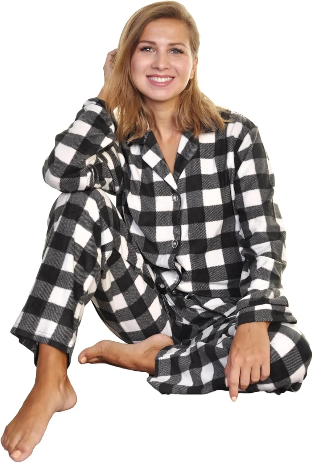 Angelina Women's Pajama Set Cozy Fleece with Notch Collar and Pockets