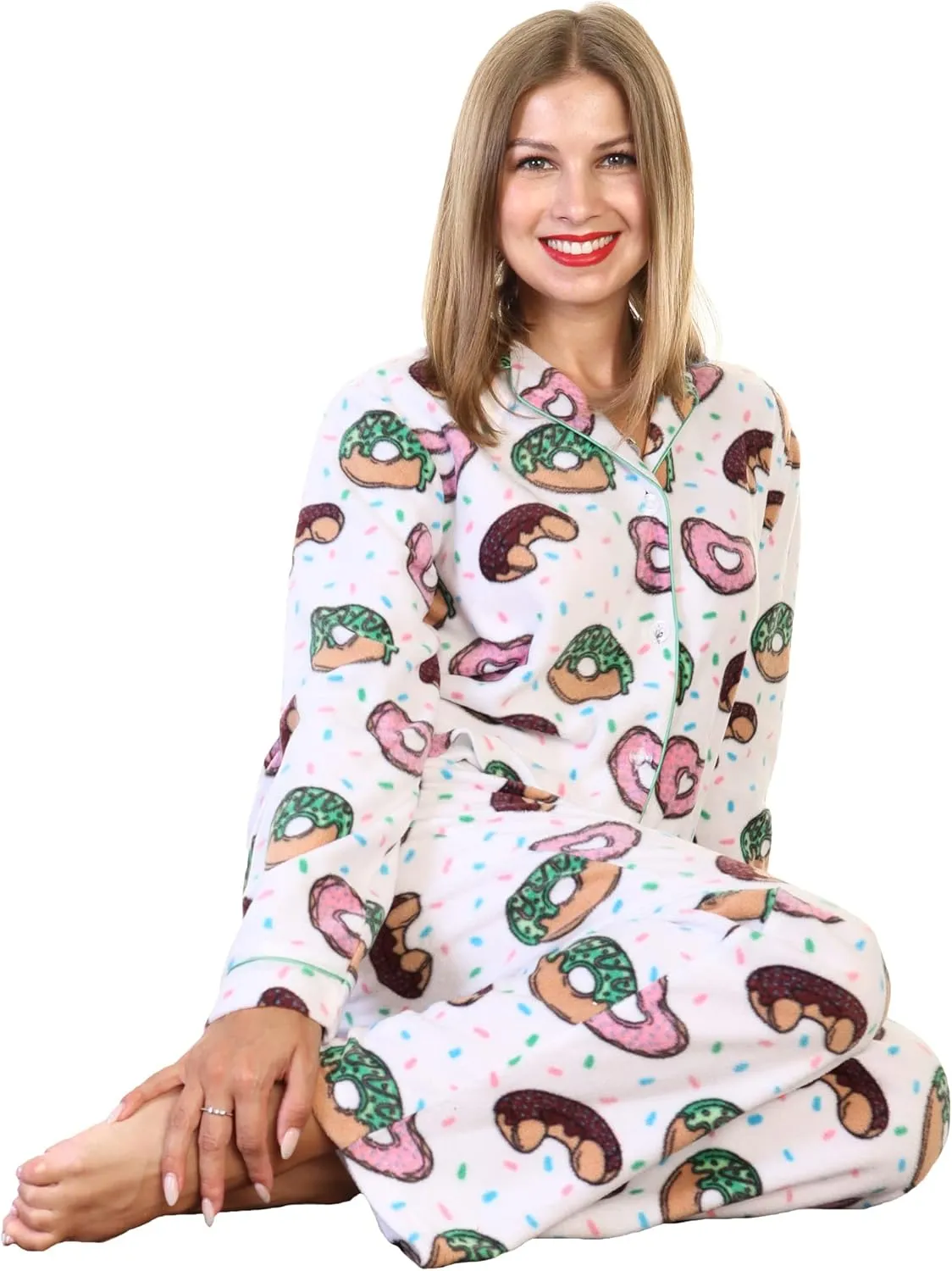 Angelina Women's Pajama Set Cozy Fleece with Notch Collar and Pockets