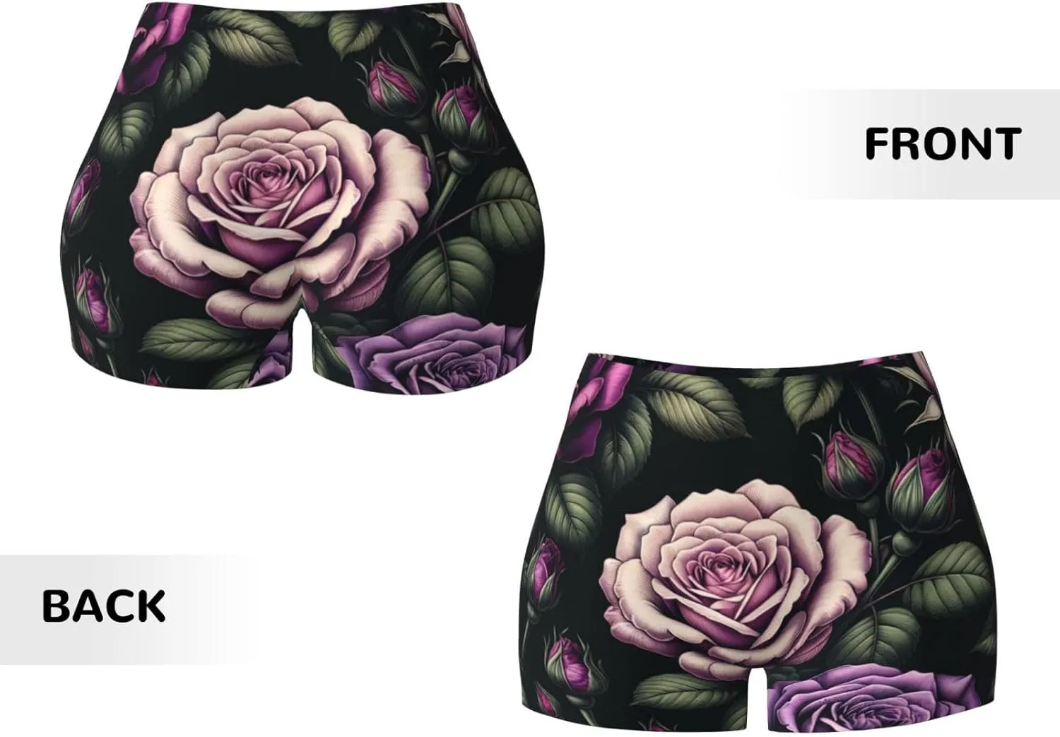 Augenstern Women's Athletic Stretch Shorts Roses-Lush-Green-Leaves Running Shorts for Women