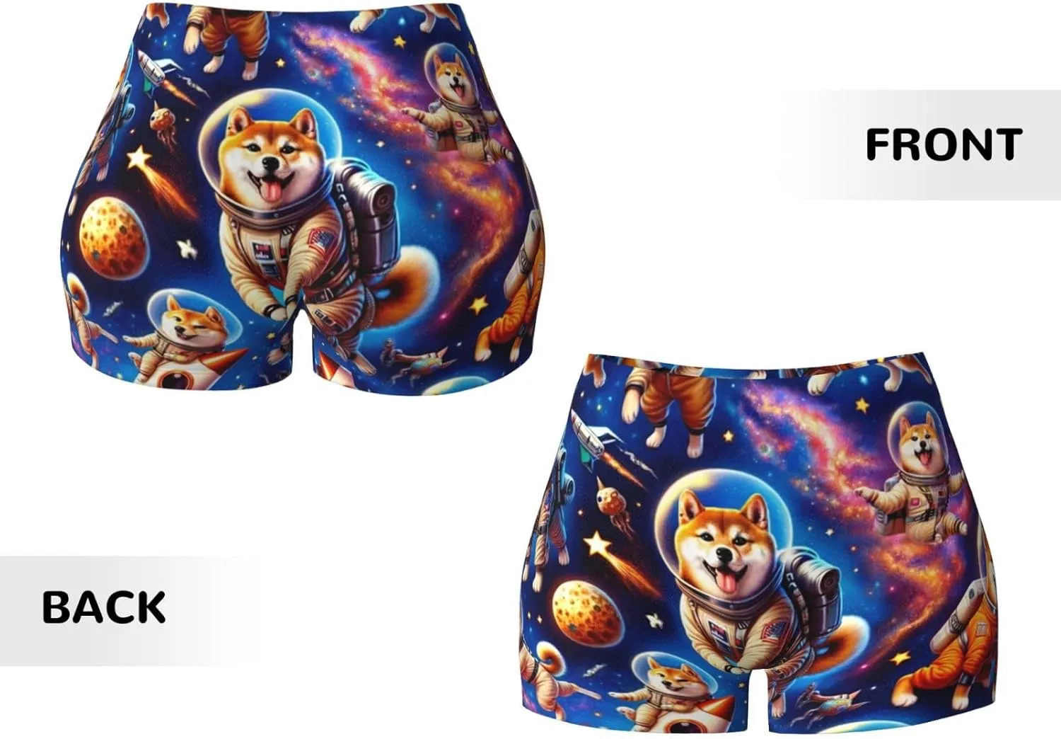 Augenstern Women's Athletic Stretch Shorts Space-Shiba-Adventure Running Shorts for Women