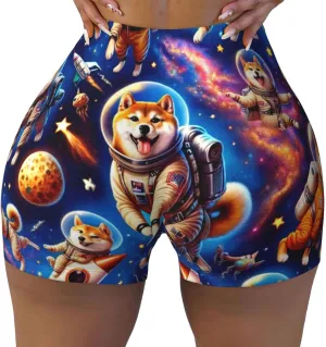 Augenstern Women's Athletic Stretch Shorts Space-Shiba-Adventure Running Shorts for Women