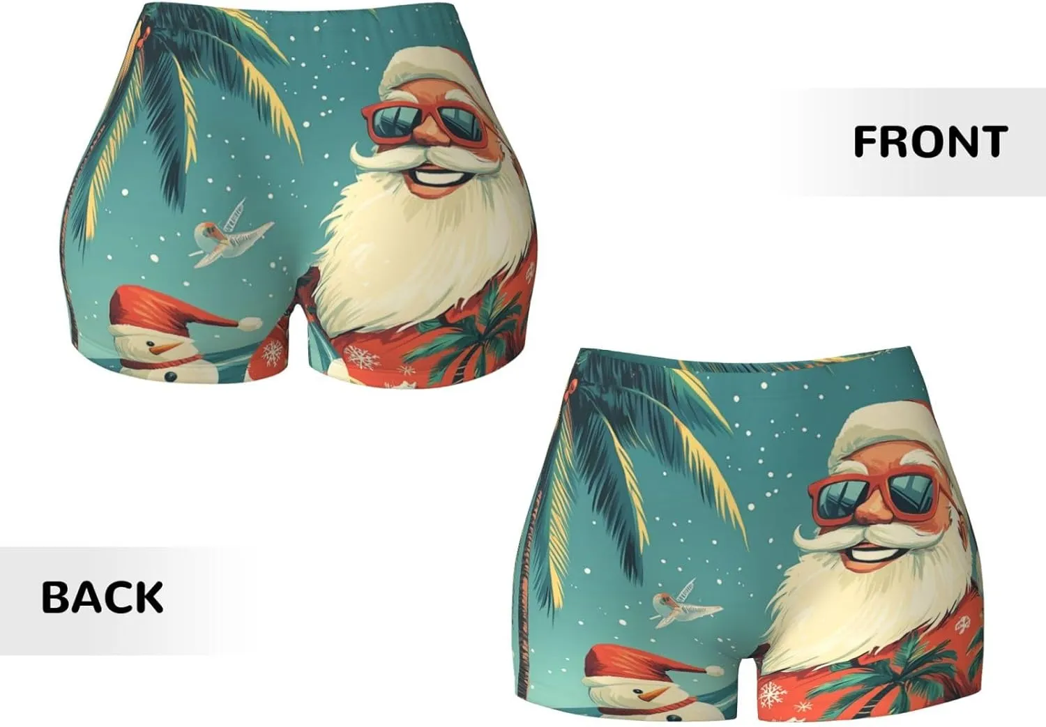 Augenstern Women's Athletic Stretch Shorts Tropical-Christmas-Santa Running Shorts for Women