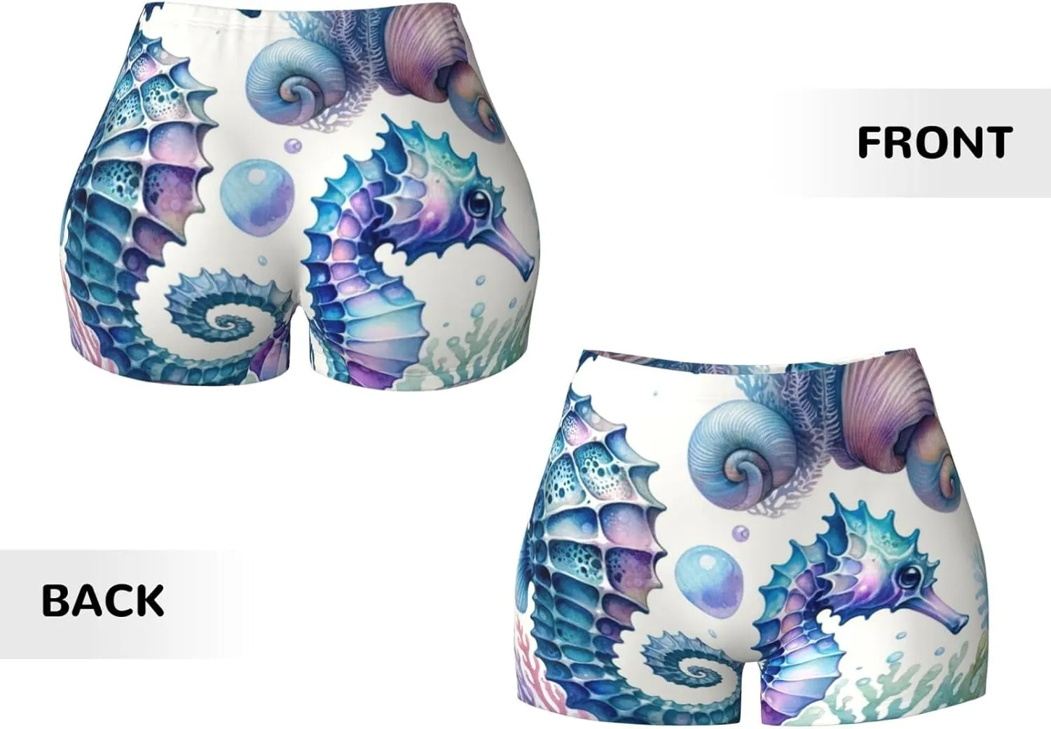 Augenstern Women's Athletic Stretch Shorts Underwater-Seahorse-Delight Running Shorts for Women