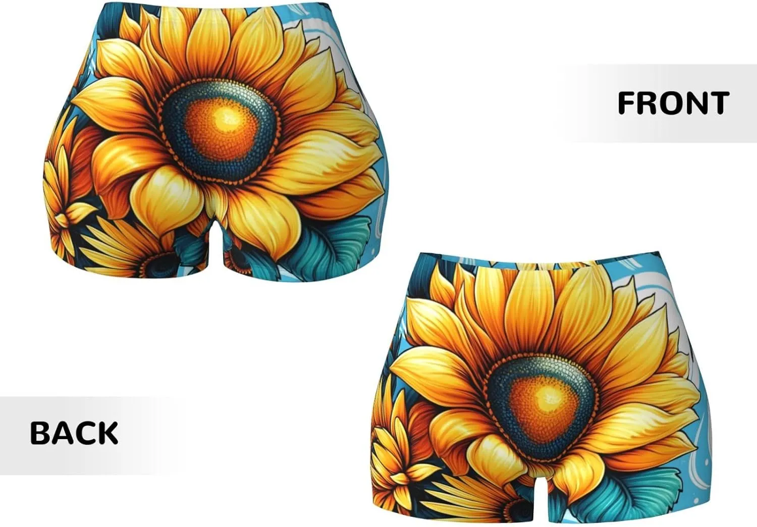 Augenstern Women's Athletic Stretch Shorts Watercolor-Sunflowers-Abstract Running Shorts for Women
