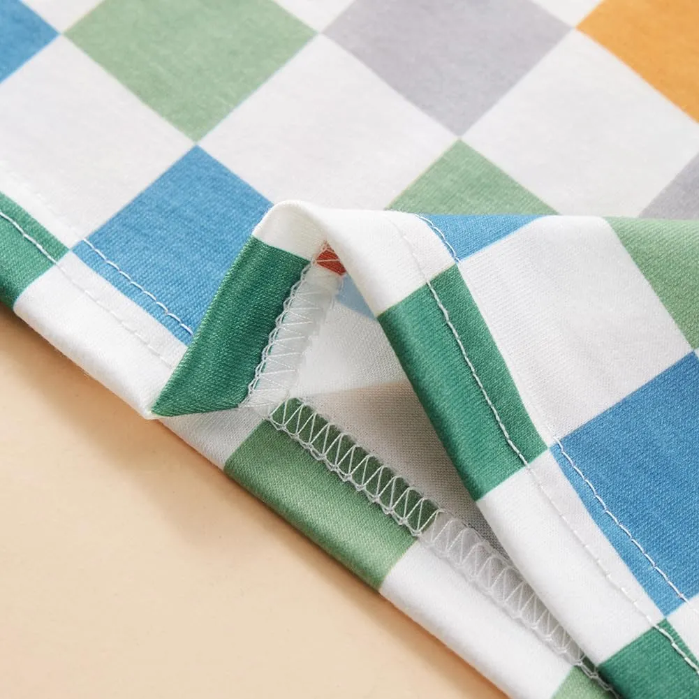Baby Toddler Boys Shorts Set Summer Clothes Patchwork Checkerboard Outfits 18-24 Months 1T 2T 3T 4T 5-6 Years