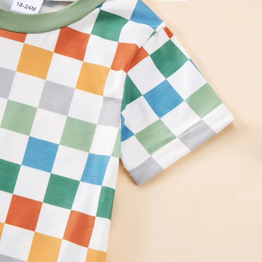 Baby Toddler Boys Shorts Set Summer Clothes Patchwork Checkerboard Outfits 18-24 Months 1T 2T 3T 4T 5-6 Years