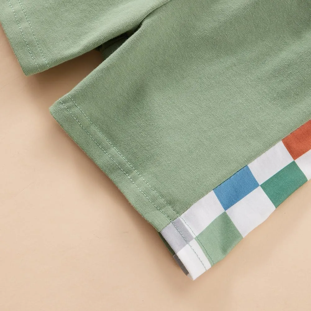 Baby Toddler Boys Shorts Set Summer Clothes Patchwork Checkerboard Outfits 18-24 Months 1T 2T 3T 4T 5-6 Years