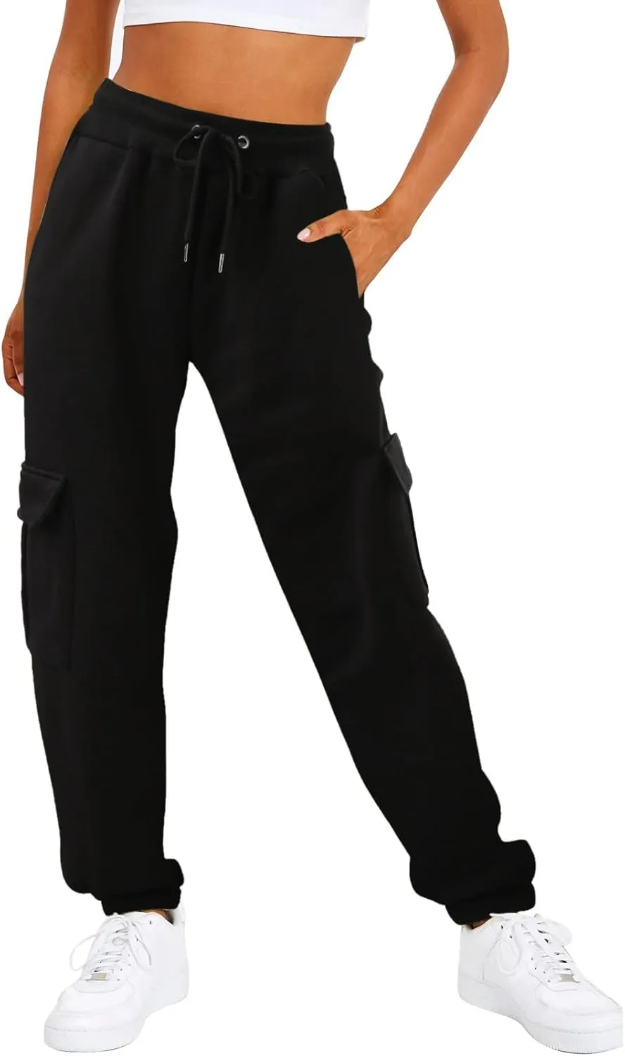 Baggy Sweatpants for Women Ladies Solid Color Drawstring Elastic Elastic High Waisted Drawstring Pants with Pockets