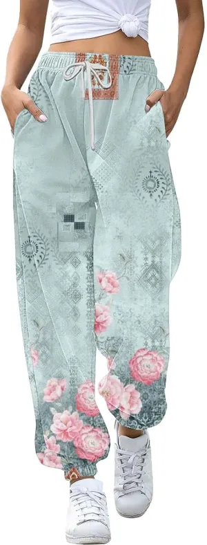 Baggy Sweatpants for Women Ladies Solid Color Drawstring Elastic Elastic High Waisted Drawstring Pants with Pockets
