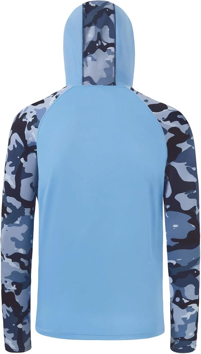 BASSDASH Men's UPF 50  Camo Hoodie Shirt with Mask Long Sleeve Sun Protection Neck Gaiter Hooded Tee for Fishing Hiking