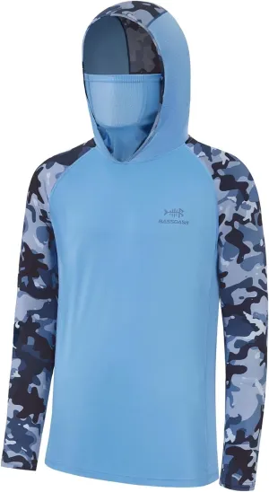 BASSDASH Men's UPF 50  Camo Hoodie Shirt with Mask Long Sleeve Sun Protection Neck Gaiter Hooded Tee for Fishing Hiking
