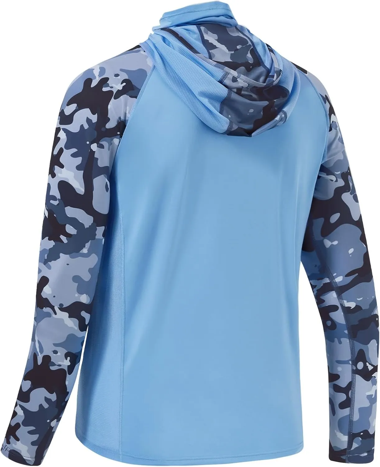 BASSDASH Men's UPF 50  Camo Hoodie Shirt with Mask Long Sleeve Sun Protection Neck Gaiter Hooded Tee for Fishing Hiking