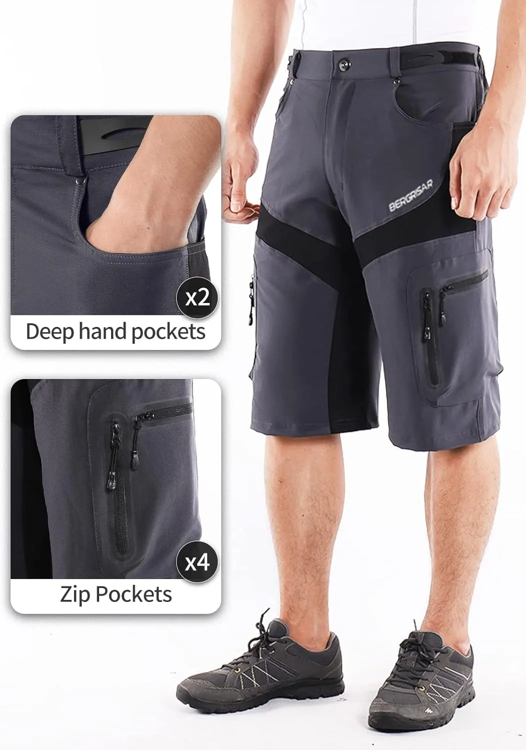 BERGRISAR Men's Cycling Shorts Loose Fit Mountain Bike Shorts with 6 Pockets