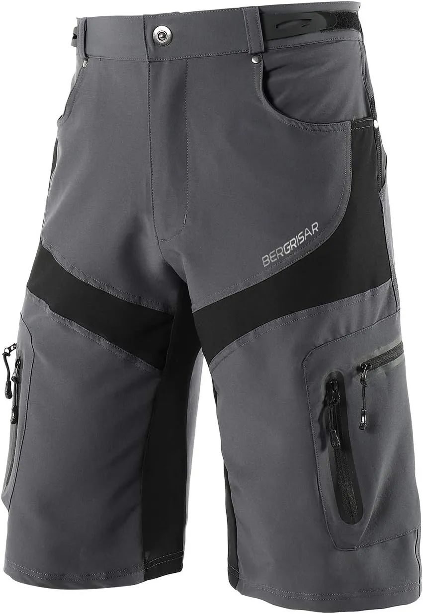 BERGRISAR Men's Cycling Shorts Loose Fit Mountain Bike Shorts with 6 Pockets