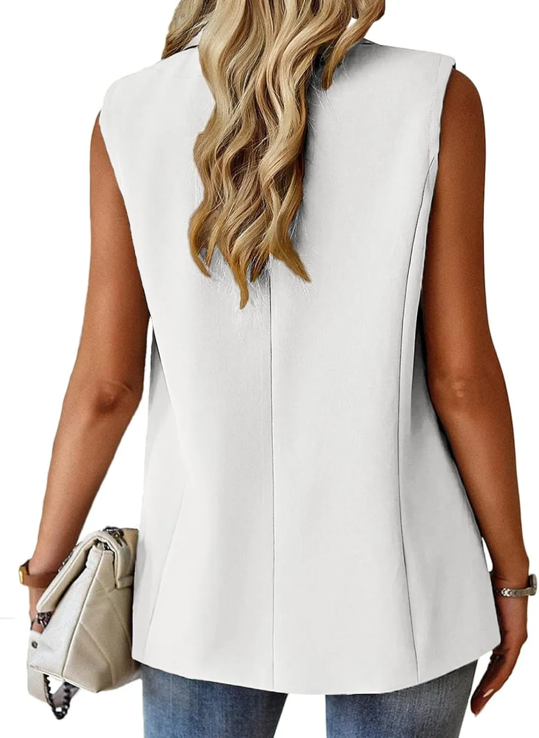 Blazer Vest for Women Business Casual Dressy Jackets Lightweight Sleeveless Vest Tops Lapel Single Button Blazers
