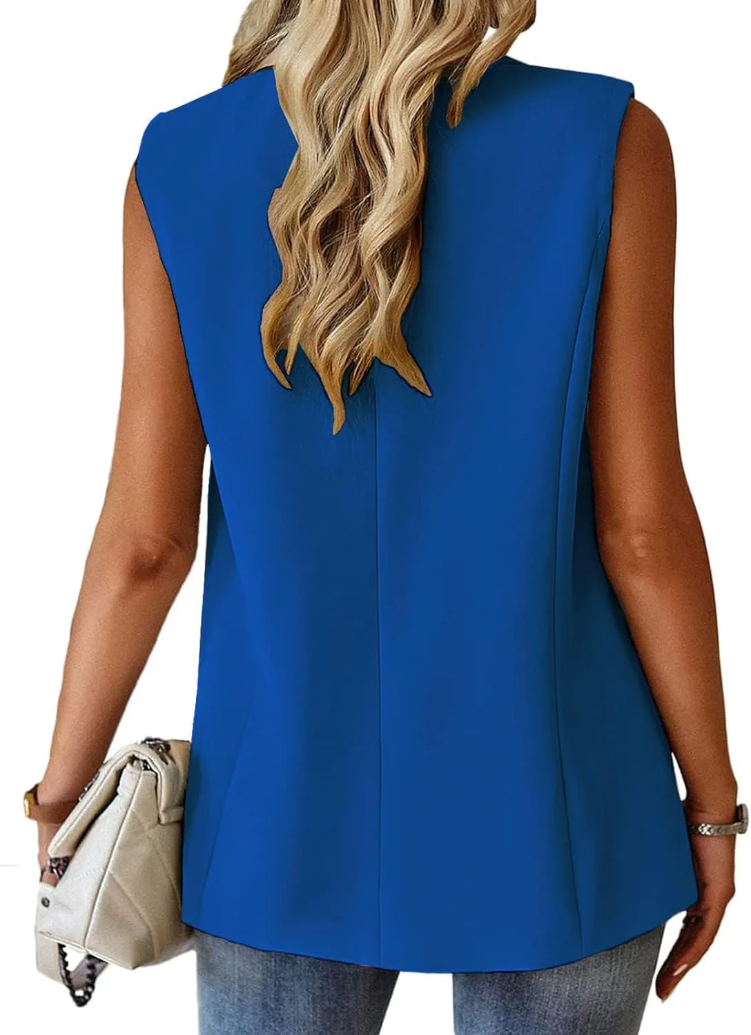 Blazer Vest for Women Business Casual Dressy Jackets Lightweight Sleeveless Vest Tops Lapel Single Button Blazers