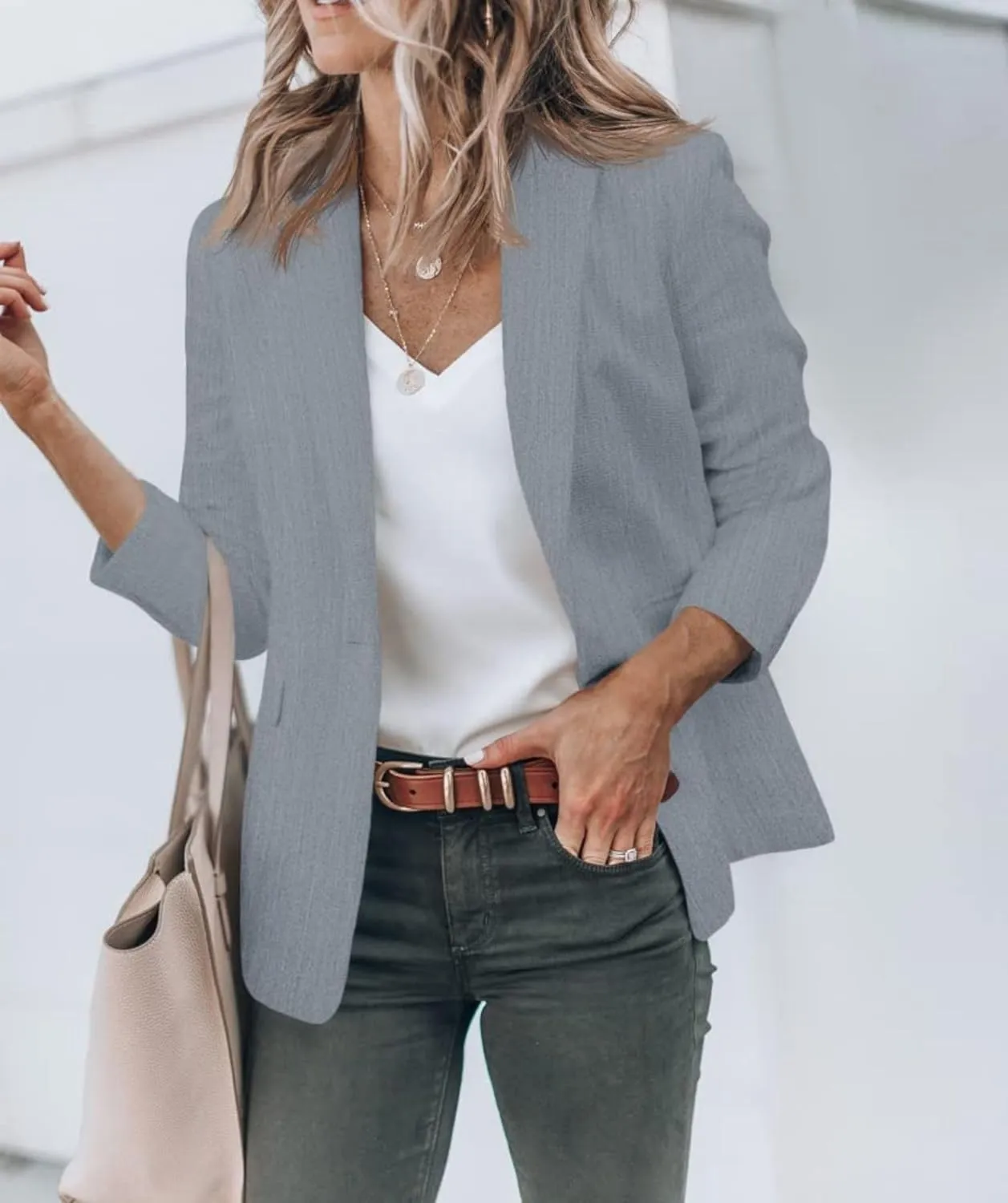 Blazers for Women Business Casual Blazers Open Front Long Sleeve Work Office Jackets Solid Button Lapel Blazer Suit