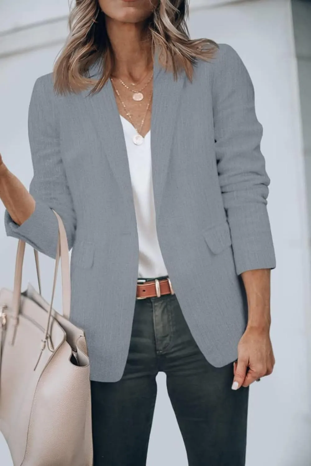 Blazers for Women Business Casual Blazers Open Front Long Sleeve Work Office Jackets Solid Button Lapel Blazer Suit