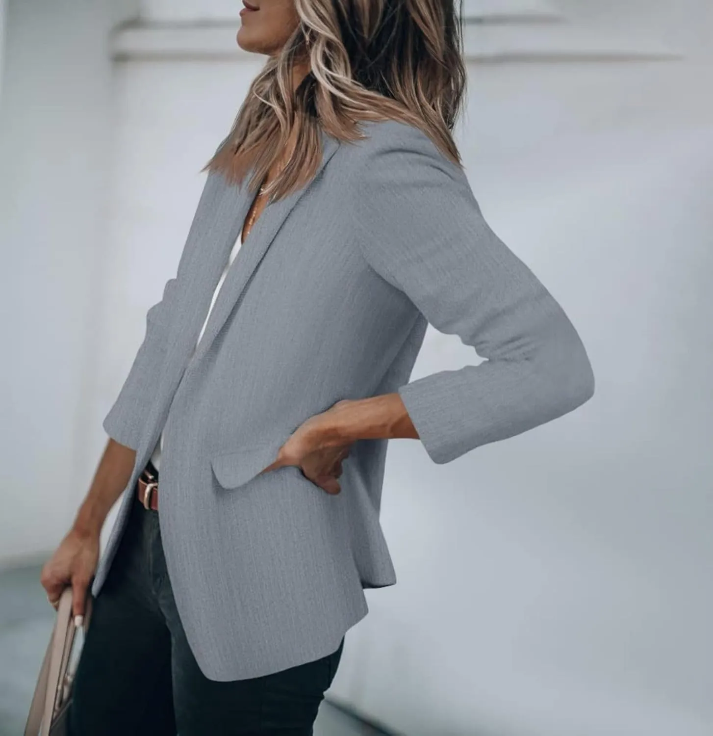 Blazers for Women Business Casual Blazers Open Front Long Sleeve Work Office Jackets Solid Button Lapel Blazer Suit