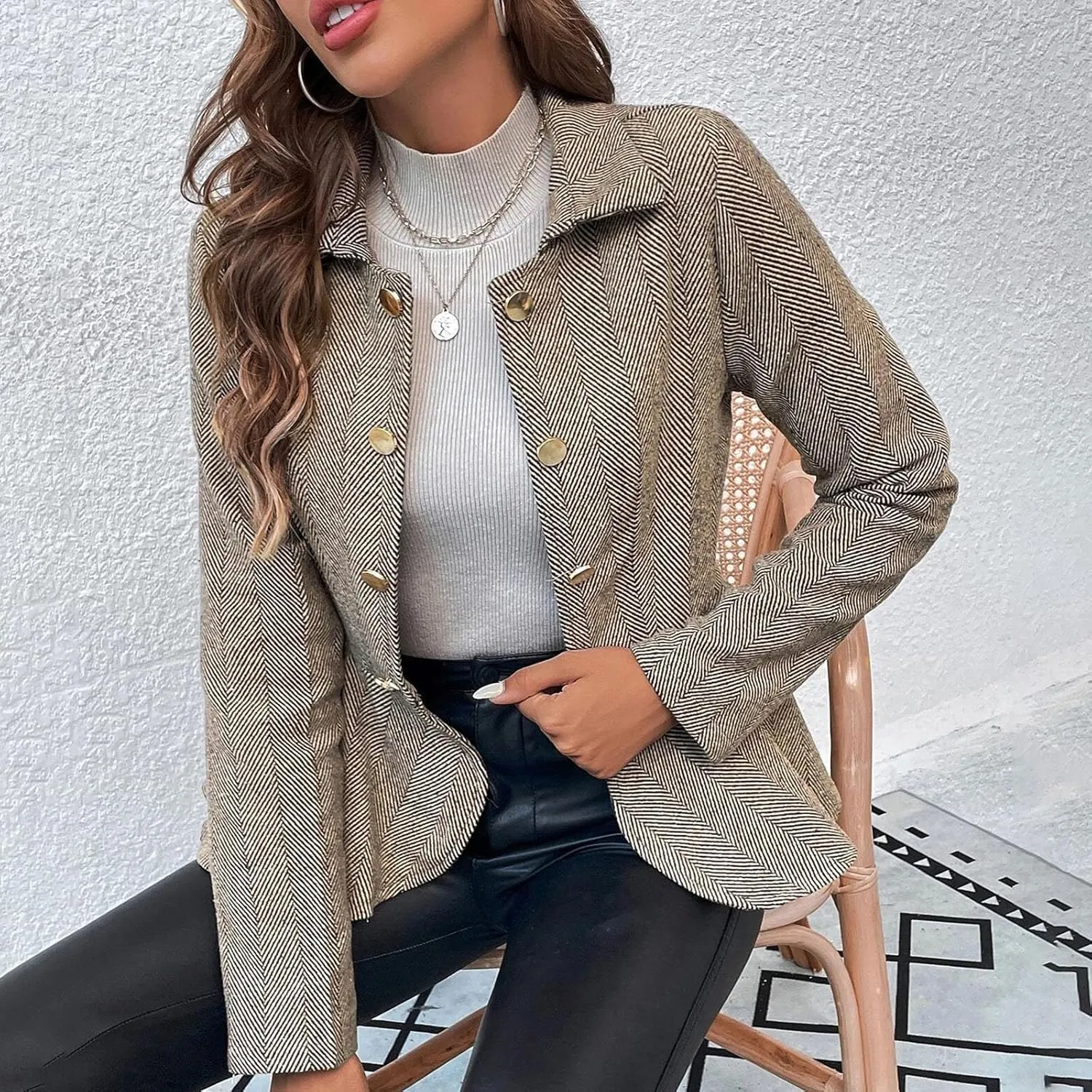 Blazers for Women Business Casual Business Ladies Jacket Buttonn Prtite Trendy Blazer Loose With Pockets Jacket